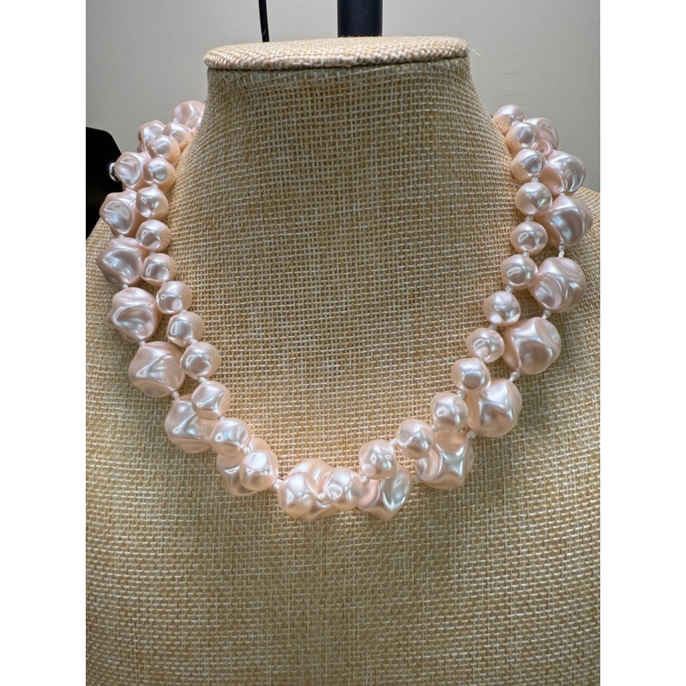 Richelieu Elegant Pink Baroque Pearl Double Strand Necklace